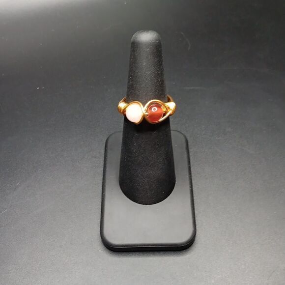 New Carnelian Double Crystal Gemstone Ring Size 6 New In Box - Picture 1 of 5